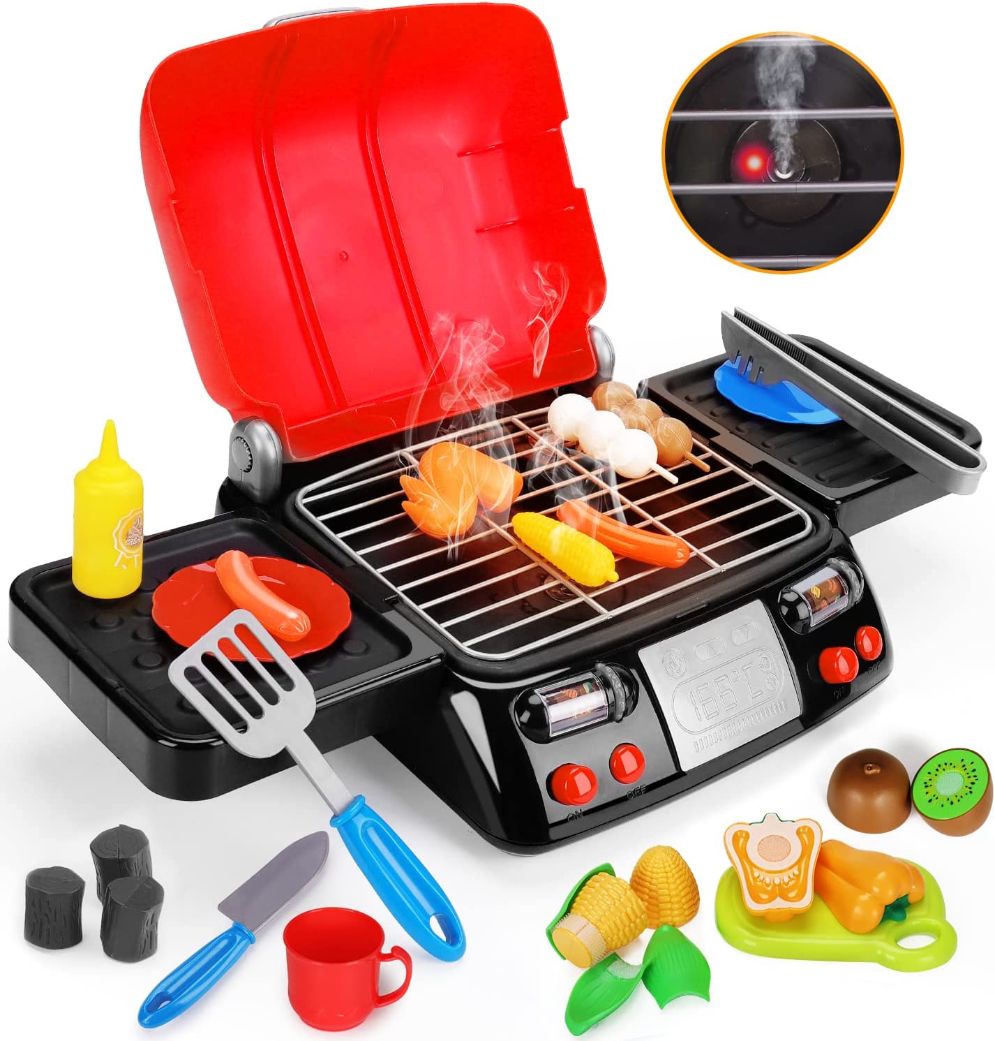 AugToy Kids Play Food Grill with Pretend Smoke Sound Light Kitchen Playset  Pretend BBQ Accessories Camping Toy Cooking Set Birthday Outdoor Toys for  Toddlers Children Boys Girls Kid Toy –