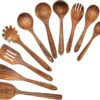 BOKALAKA Wooden Spoons for Cooking,10 Pcs Natural Teak Wooden Kitchen Utensils Set Wooden Utensils for Cooking Wooden Cooking Utensils Wooden Spatulas for Cooking