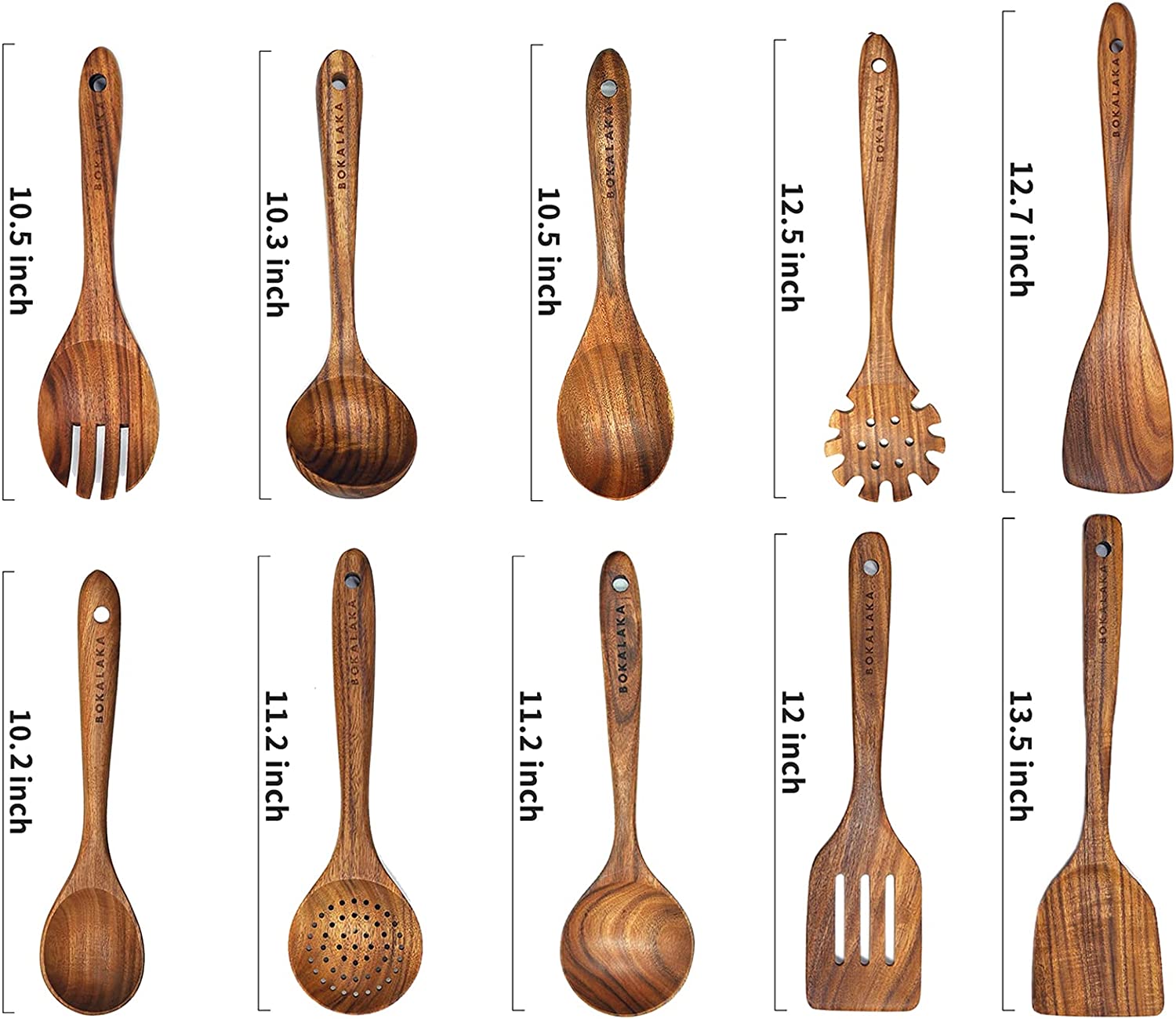 BOKALAKA Wooden Spoons for Cooking, Wooden Utensils for Cooking 7 Pcs  Natural Teak Wooden Kitchen Utensils Set Wooden Cooking Utensils 