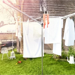 Brabantia 311048 122.8 in. x 122.8 in. Outdoor Rotary Clothesline Lift-O-Matic with Ground Spike and Protective Cover