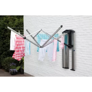 Brabantia 475924 72.5 x 72.5 Inch Steel Retractable Indoor or Outdoor Clothesline Wall Mounted with Protective Storage Box
