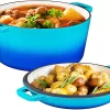 Bruntmor 2 in 1 Enameled Cast Iron Double Dutch Oven & Skillet Lid, 5-Quart, Induction, Electric, Gas & In Oven Compatible, Caribbean Bruntmor 2 in 1 Enameled Cast Iron Double Dutch Oven & Skillet Lid, 5-Quart, Induction, Electric, Gas & In Oven Compatible, Caribbean