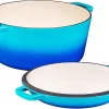 Bruntmor 2 in 1 Enameled Cast Iron Double Dutch Oven & Skillet Lid, 5-Quart, Induction, Electric, Gas & In Oven Compatible, Caribbean Bruntmor 2 in 1 Enameled Cast Iron Double Dutch Oven & Skillet Lid, 5-Quart, Induction, Electric, Gas & In Oven Compatible, Caribbean