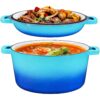 Bruntmor 2 in 1 Enameled Cast Iron Double Dutch Oven & Skillet Lid, 5-Quart, Induction, Electric, Gas & In Oven Compatible, Caribbean Bruntmor 2 in 1 Enameled Cast Iron Double Dutch Oven & Skillet Lid, 5-Quart, Induction, Electric, Gas & In Oven Compatible, Caribbean