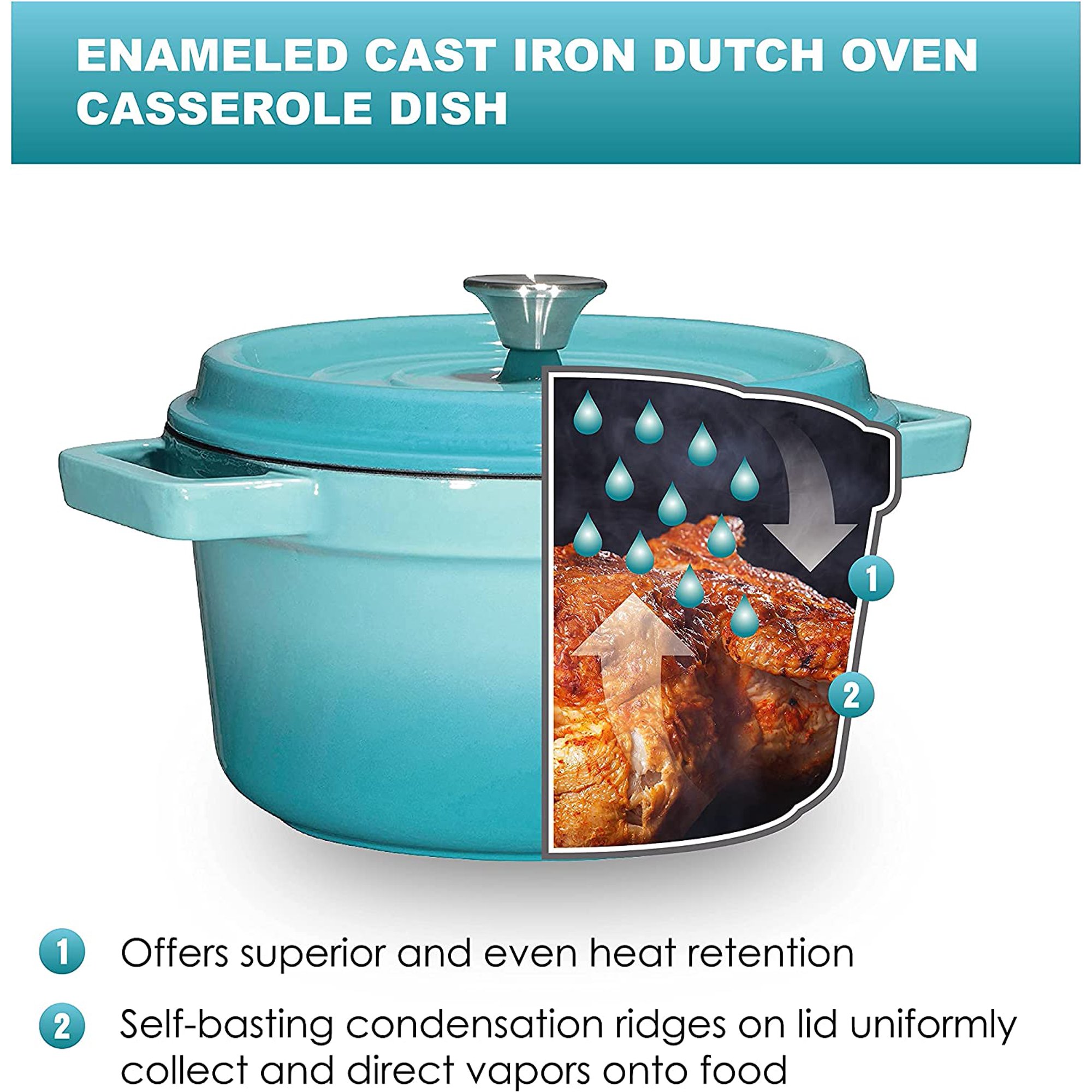 Bruntmor 3 Qt Turquoise Enameled Cast Iron Dutch Oven & Skillets