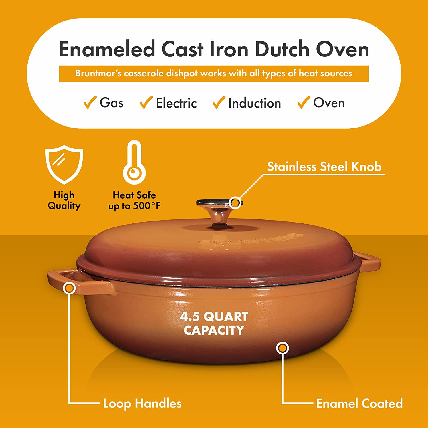 Bruntmor Cast Iron Enameled Dutch Oven