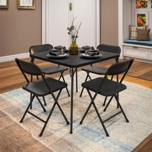 COSCO 37458BLK1E Indoor Outdoor Solid Resin Folding Table & Chair Dining Set