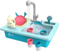 CUTE STONE Color Changing Kitchen Sink Toys, Children Heat Sensitive Electric Dishwasher Playing Toy with Running Water, Automatic Water Cycle System Play House Pretend Role Play Toys for Boys Girls