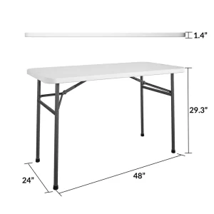 Cosco 14146WSL1E 4 ft. Straight Folding Resin Utility Table, White, Portable Desk, Camping, Tailgating and Crafting Table