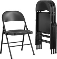 Cosco 14993BLK4E Black Vinyl Padded Seat Stackable Folding Chair (Set of 4)