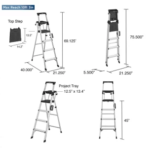Cosco 2061AABLKE 6 ft. Premium Aluminum Step Ladder (10 ft. 3 in. Reach) 300 lbs. Load Capacity Type IA Duty Rating