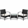 Costway HW62356 3-Piece Wicker Patio Conversation Set with Cushions Coffee Table & 2 Rattan Chair