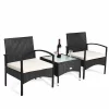 Costway HW62356 3-Piece Wicker Patio Conversation Set with Cushions Coffee Table & 2 Rattan Chair