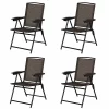 Costway OP3687 Brown Metal Patio Sling Folding Chair with Adjustable Back (Set of 4)