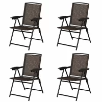 Costway OP3687 Brown Metal Patio Sling Folding Chair with Adjustable Back (Set of 4)