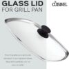 Cuisinel Cast Iron Square Grill Pan with Glass Lid - 10.5 Inch Pre-Seasoned Skillet with Handle Cover and Pan Scraper - Grill, Stovetop, Induction Safe - Indoor and Outdoor Use - for Grilling, Frying, Sauteing