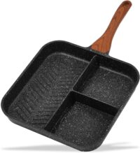 ESLITE LIFE 11 Inch Nonstick 3 Section Divided Breakfast Pan Grill Pan for Stove Tops Induction Compatible, PFOA & PTFEs Free