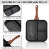 ESLITE LIFE 11 Inch Nonstick 3 Section Divided Breakfast Pan Grill Pan for Stove Tops Induction Compatible, PFOA & PTFEs Free