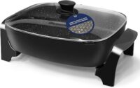 Elite Gourmet EG-6203# Extra Deep 16"x13"x3.2" (10.5Qt.) Scratch Resistant, Easy Pour Spout Dishwasher Safe, Non-stick Electric Skillet with Glass Vented Lid, Adjustable Temperature, Blacck