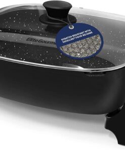 Elite Gourmet EG-6203# Extra Deep 16"x13"x3.2" (10.5Qt.) Scratch Resistant, Easy Pour Spout Dishwasher Safe, Non-stick Electric Skillet with Glass Vented Lid, Adjustable Temperature, Blacck