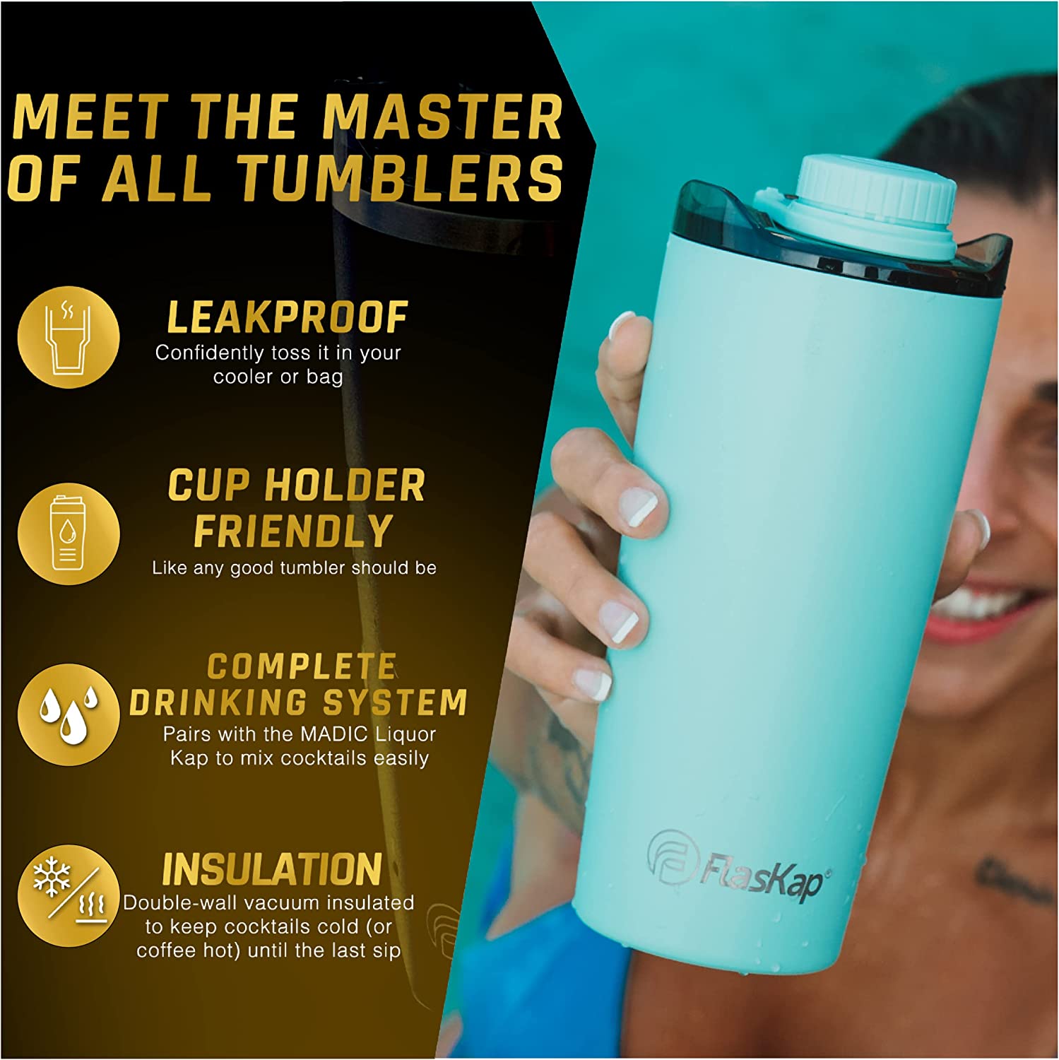 FlasKap Volst 30 Insulated Tumbler with Standard Lid, Keeps Drinks Warm or  Cold, Cup Holder Friendly, Splash Resistant Cup for Travel
