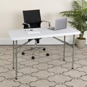 Flash Furniture DAD-YCZ-122-2-GG Granite Plastic Folding Table, 24 by 48-Inch, White