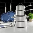 GRANITESTONE 7786 Classic Blue 10-Piece Stainless Steel Tri-Ply Nonstick Diamond Infused Coating Cookware Set