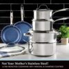 GRANITESTONE 7786 Classic Blue 10-Piece Stainless Steel Tri-Ply Nonstick Diamond Infused Coating Cookware Set