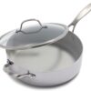 GreenPan Venice Pro Tri-Ply Stainless Steel Healthy Ceramic Nonstick 5QT Saute Pan Jumbo Cooker with Helper Handle and Lid, PFAS-Free, Multi Clad, Induction, Dishwasher Safe, Oven Safe, Silver ( CC002257-001)