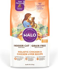Halo Indoor Grain Free Holistic Healthy Weight Chicken & Chicken Liver Recipe Dry Cat Food 6 Pound (Pack of 1)