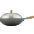 Helen's Asian Kitchen Helen Chen's Asian Kitchen Flat Bottom Wok, Carbon Steel with Lid and Stir Fry Spatula, Recipes Included, 13.5-inch, 4 Piece Set, 13.5 Inch, Silver/Gray/Natural