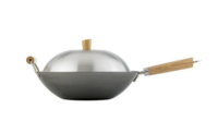 Helen's Asian Kitchen Helen Chen's Asian Kitchen Flat Bottom Wok, Carbon Steel with Lid and Stir Fry Spatula, Recipes Included, 13.5-inch, 4 Piece Set, 13.5 Inch, Silver/Gray/Natural