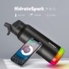 HidrateSpark PRO 32oz Smart Water Bottle Stainless Steel - Tracks Water Intake & Glows to Remind You to Stay Hydrated , Straw Lid, Black