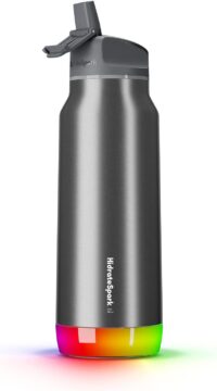 HidrateSpark PRO 32oz Smart Water Bottle Stainless Steel – Tracks Water Intake & Glows to Remind You to Stay Hydrated , Straw Lid, Brushed Steel