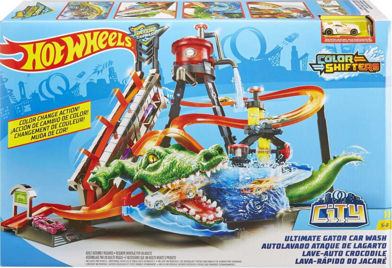 Hot Wheels Ultimate Gator Car Wash Play Set with Color Shifters Car ...