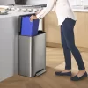 Kohler 20956-ST 11 Gallon Hands-Free Dual Compartment Recycling Kitchen Step, Trash Can with Foot Pedal, Quiet-Close Lid, Stainless Steel