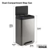 Kohler 20956-ST 11 Gallon Hands-Free Dual Compartment Recycling Kitchen Step, Trash Can with Foot Pedal, Quiet-Close Lid, Stainless Steel