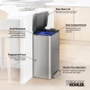 Kohler 20956-ST 11 Gallon Hands-Free Dual Compartment Recycling Kitchen Step, Trash Can with Foot Pedal, Quiet-Close Lid, Stainless Steel