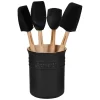 Le Creuset JS450-20 Silicone Craft Series Utensil Set with Stoneware Crock, 5 pc., Licorice
