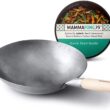 Mammafong Round Bottom Carbon Steel Wok Pan - Authentic Hand Hammered Woks and Stir Fry Pans - 12-inch Pow Wok for gas stoves