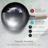 Mammafong Round Bottom Carbon Steel Wok Pan - Authentic Hand Hammered Woks and Stir Fry Pans - 12-inch Pow Wok for gas stoves