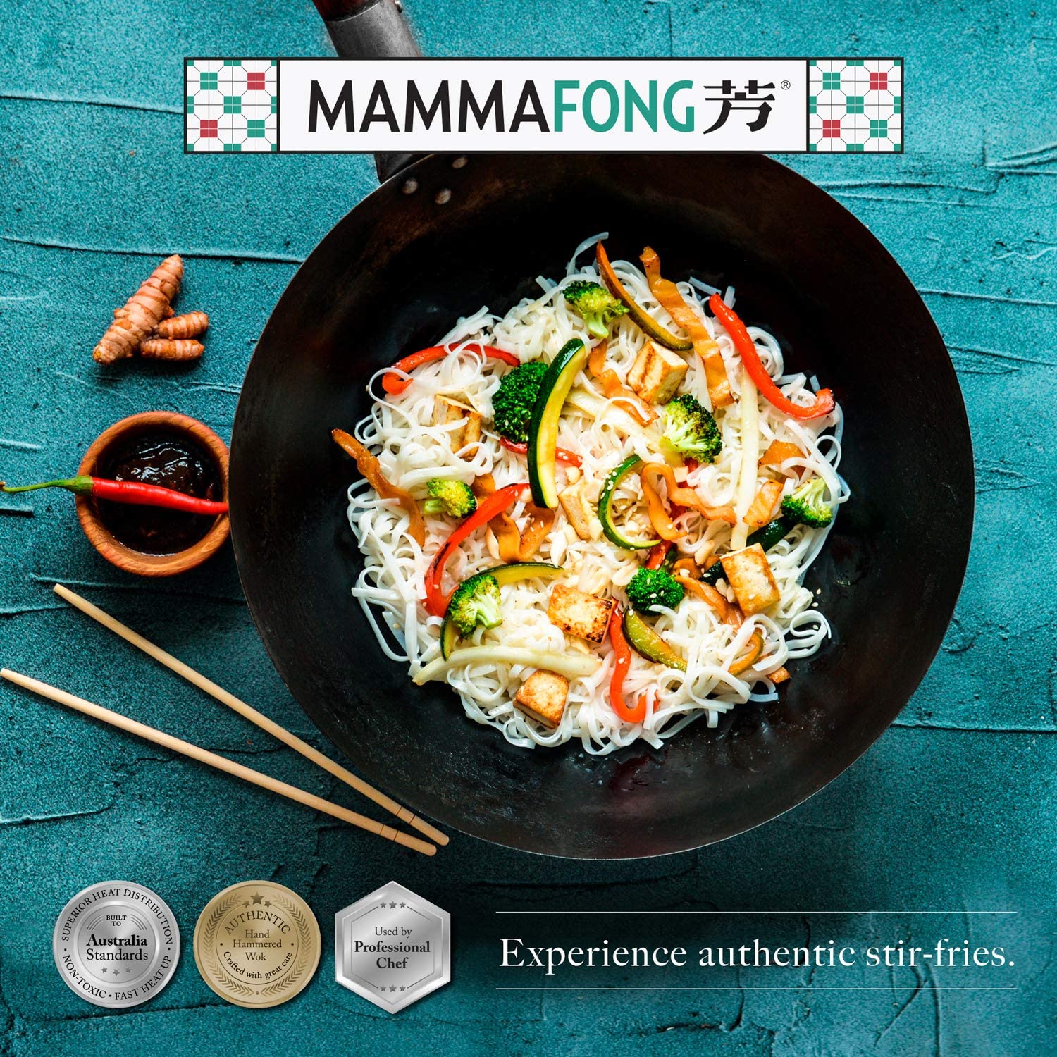 Flat Bottom Wok Traditional Hand Hammered Wok 14 inch Carbon Steel Chinese Pow Wok by Mammafong