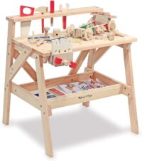 Melissa & Doug Solid Wood Project Workbench Play Building Set - STEAM Toy, Wooden Kids Work Bench, Toy Tool Bench
