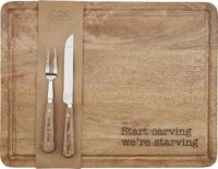 Mud Pie Carving Board Set, board 15 x 19 knife 11 fork 9