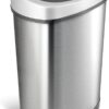 NINESTARS DZT-50-9 Automatic Touchless Infrared Motion Sensor Trash Can, 13 Gal 50L, Stainless Steel Base