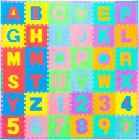 ProSource Kids Puzzle Alphabet, Numbers, 36 Tiles and Edges Play Mat, 12" by 12",Abc & 123