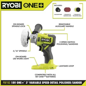 RYOBI PBF102KN ONE+ 18V Cordless 3 in. Variable Speed Detail Polisher/Sander Kit with (1) 2.0 Ah Battery and Charger