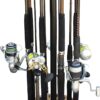 Rush Creek Creations 24 Round Fishing Rod Rack with 6 Extension Post - Fishing Pole Holder and Storage, American Cherry Finish