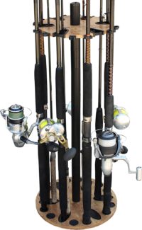 Rush Creek Creations 24 Round Fishing Rod Rack with 6 Extension Post - Fishing Pole Holder and Storage, American Cherry Finish
