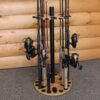 Rush Creek Creations 24 Round Fishing Rod Rack with 6 Extension Post - Fishing Pole Holder and Storage, American Cherry Finish
